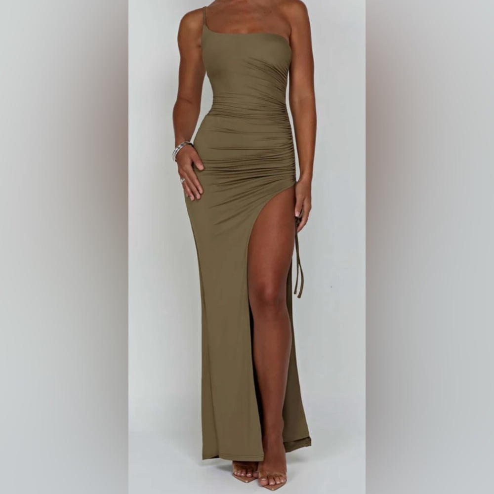 BabyBoo Olive Green BodyCon One Shoulder Dress